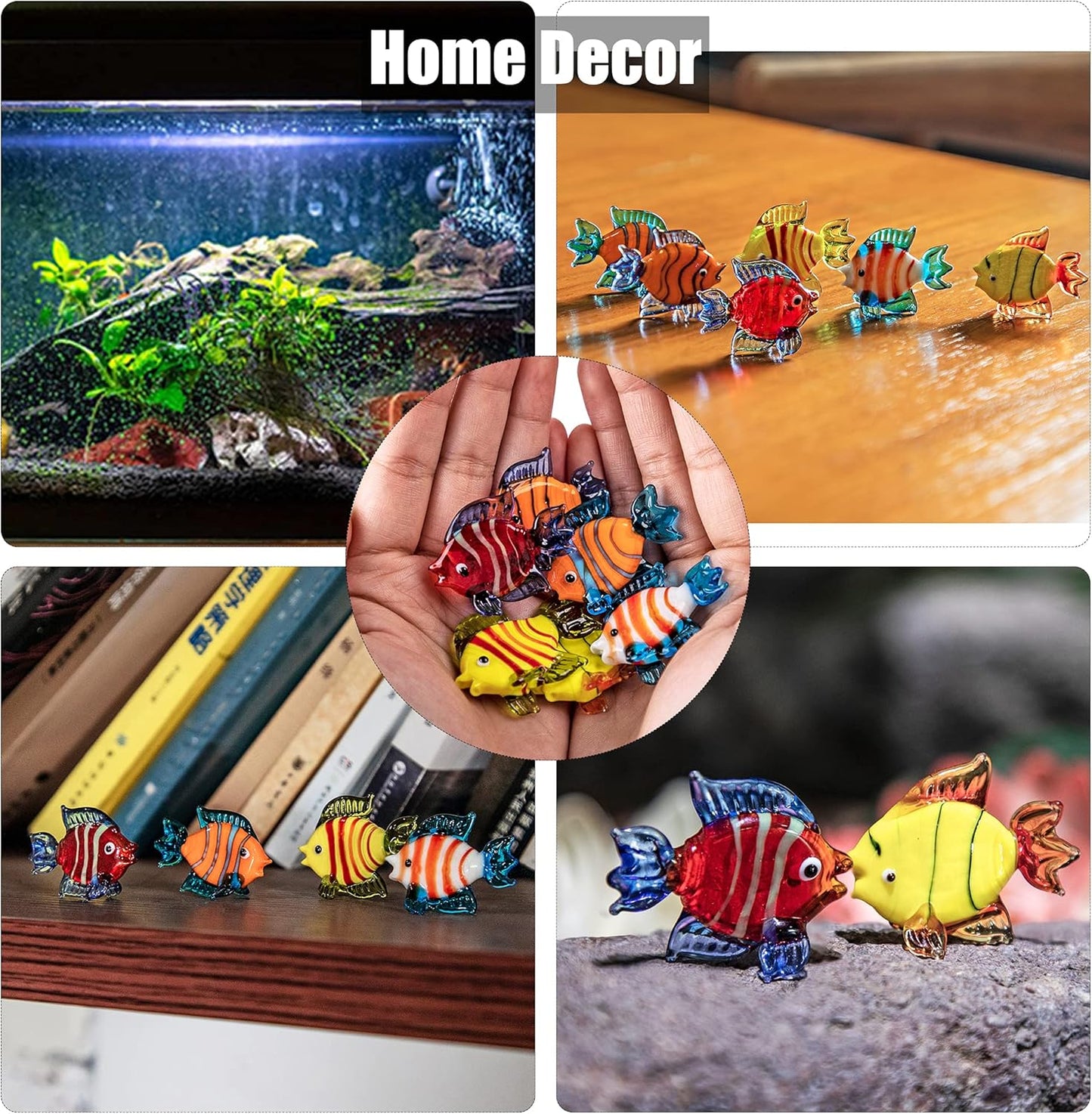 HDCRYSTALGIFTS Miniature Hand Blown Tropical Fish Figurine Handmade Art Glass Sea Animals Collection, Set of 6