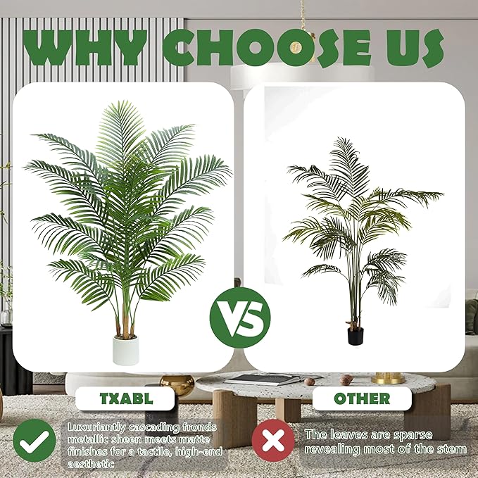 2 Pack Artificial Palm Tree Indoor Plant 6FT Tall Fake Tropical Palm Tree in Pot, Real Bark Design Faux Areca Palm Tree for Home Office Living Room Bedroom Farmhouse Modern Outdoor Topiary Tree