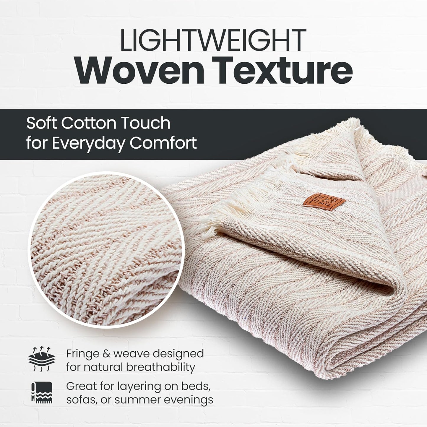 Gold Case Throw Blanket for Couch - 100% Recycled Turkish Cotton Blankets & Throws - Vintage Soft Throw Blankets for Living Room - Boho Decorative Woven Couch Blanket - 50x60 - Beige