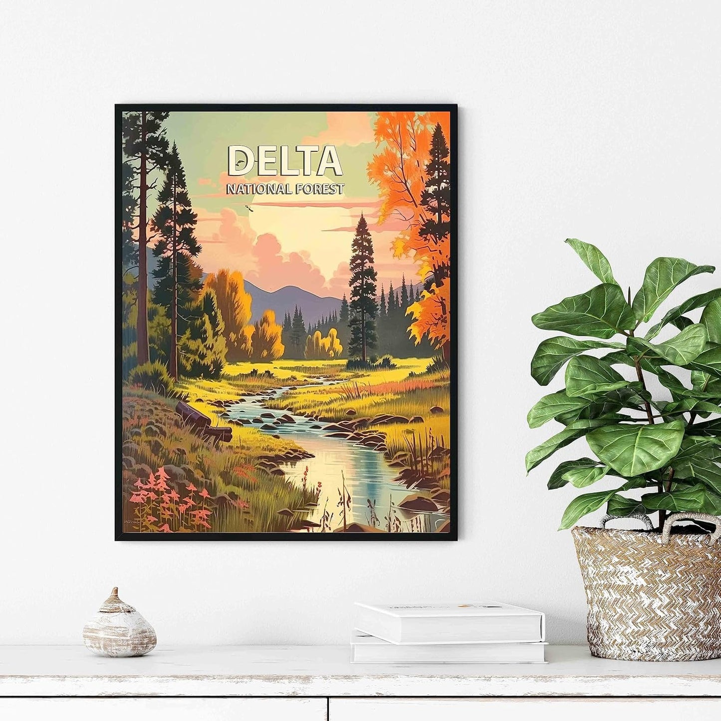 Delta National Forest Poster Art Print Retro Mountain Wall Art Poster Vintage Decor Nature Recreation Wilderness Wildlife Decoration, Outdoor Adventure Scenic Beauty Artwork. (Delta National Forest,