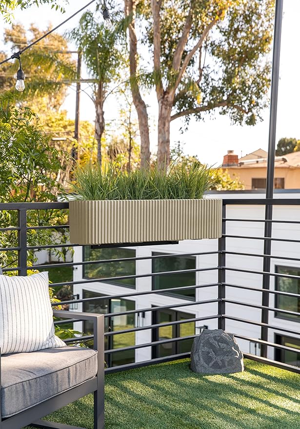 Veradek Demi Series Railing Planter - Hanging Planter Box for Windowsill/Balcony | Plastic-Stone Composite w/Railing Bracket | Modern Décor for Flowers