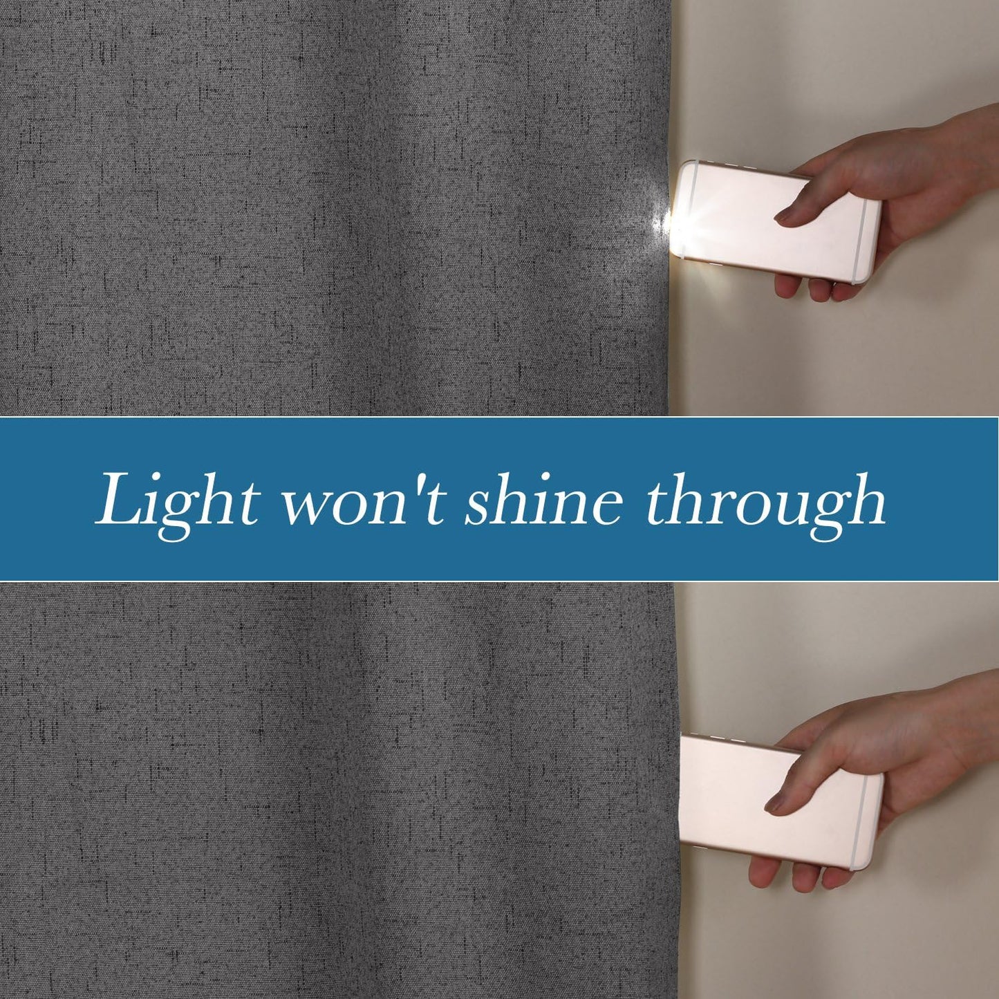 H.VERSAILTEX Linen Blackout Curtains Durable Thick Textured Linen Look 100% Blackout Patio Door Curtain Anti Rust Grommet Extra Wide Sliding Door Curtain Panel, W100 x L108 inch - Grey