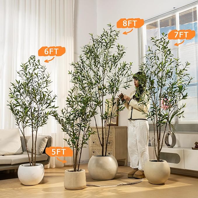 5FT Artificial Olive Tree Tall Faux Silk Plant Tall Faux Olive Tree with Natural Wood Trunk & Lifelike Fruits Fake Potted Tree or Home Office Decor