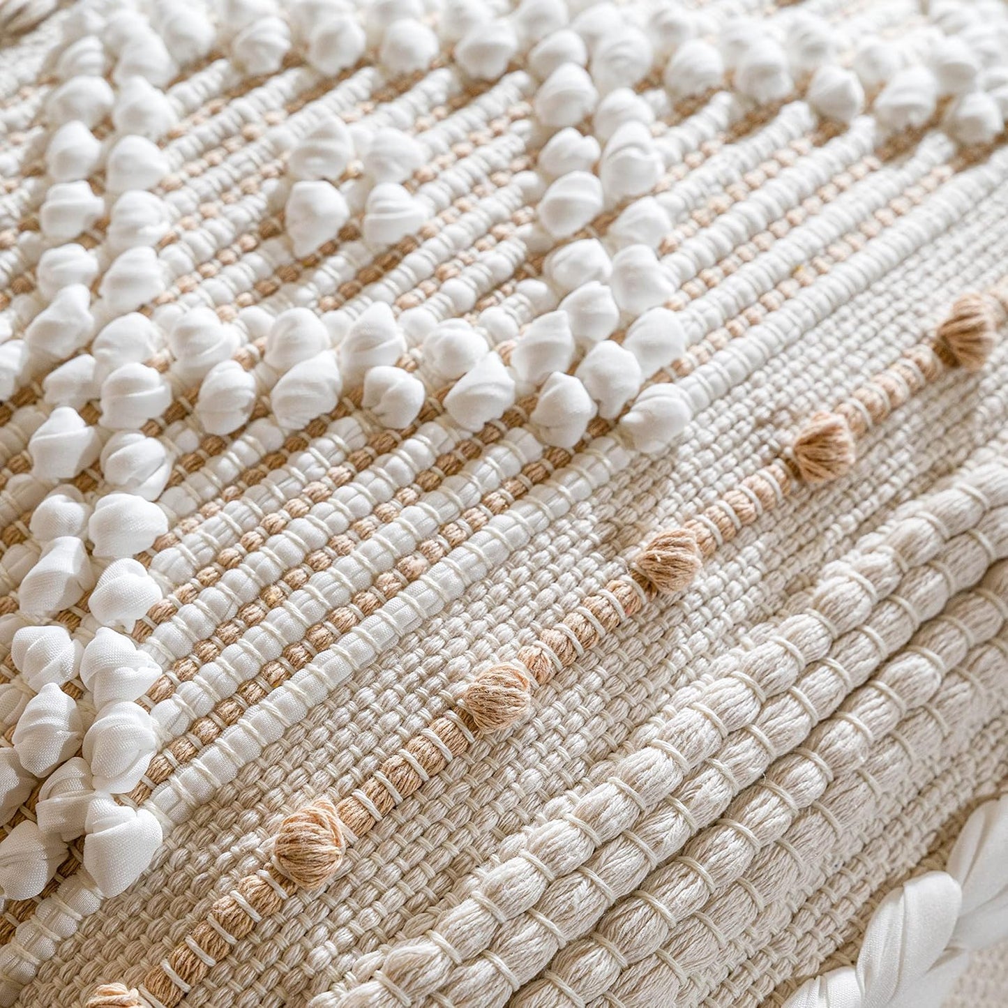 BlissBlush Cream White Boho Throw Pillow Cover 20X20, Boho Woven Textured Pillow Cover, Neutral Pillow Cover, Sofa Couch Bed Farmhouse Lumbar Pillow (Cover ONLY)