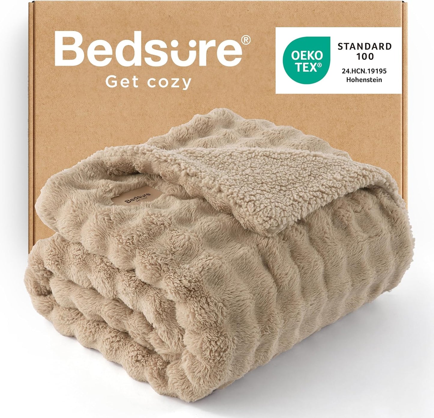 Bedsure Bubble Sherpa Blanket Twin Size for Bed - Fuzzy Fleece Thick Warm Blanket for Winter, GentleSoft Cozy Plush Throw Gift for Women, Room Decor, Beige, 60x80 Inches
