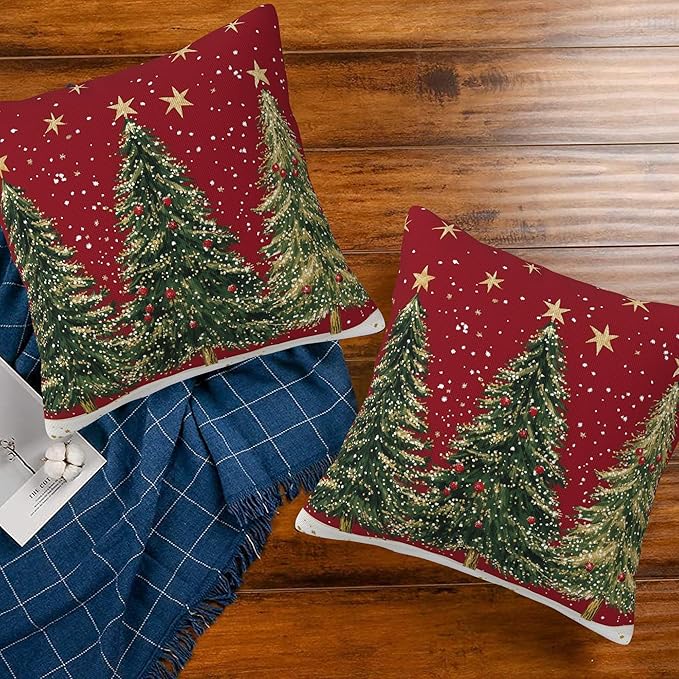 Throw Pillow Covers Christmas Tree Pillow Covers 16x16 Inch Set of 2 Christmas Throw Pillows Decorative Pillow Cases Cushion Covers for Bedroom Livingroom Sofa Farm House