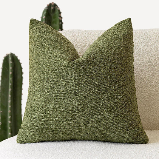 Foindtower Decorative Textured Boucle Throw Pillow Covers Accent Solid Pillow Cases Neutral Soft Cozy Couch Cushion Case for Chair Sofa Bedroom Living Room Home Decor 26 x 26 Inch,Green