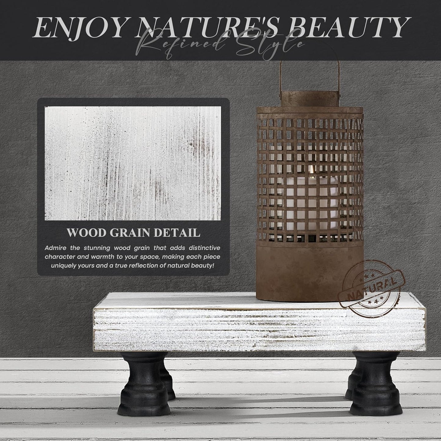 EOSAHR Farmhouse Fir Wood Risers for Decor for Kitchen Sink & Small Vanity - Risers Display Stands for Coffee Table - Double as Sponge Holder & Plant Stand (Black & White, 8.5")