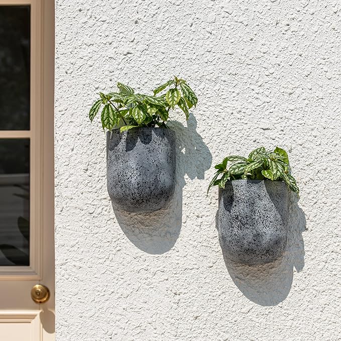 LA JOLIE MUSE Wall Hanging Planters for Indoor Plants，Hanging Flower Pots for Air Plants Succulent, Set of 2, 5.7L*4.1W*7H, Rock Gray