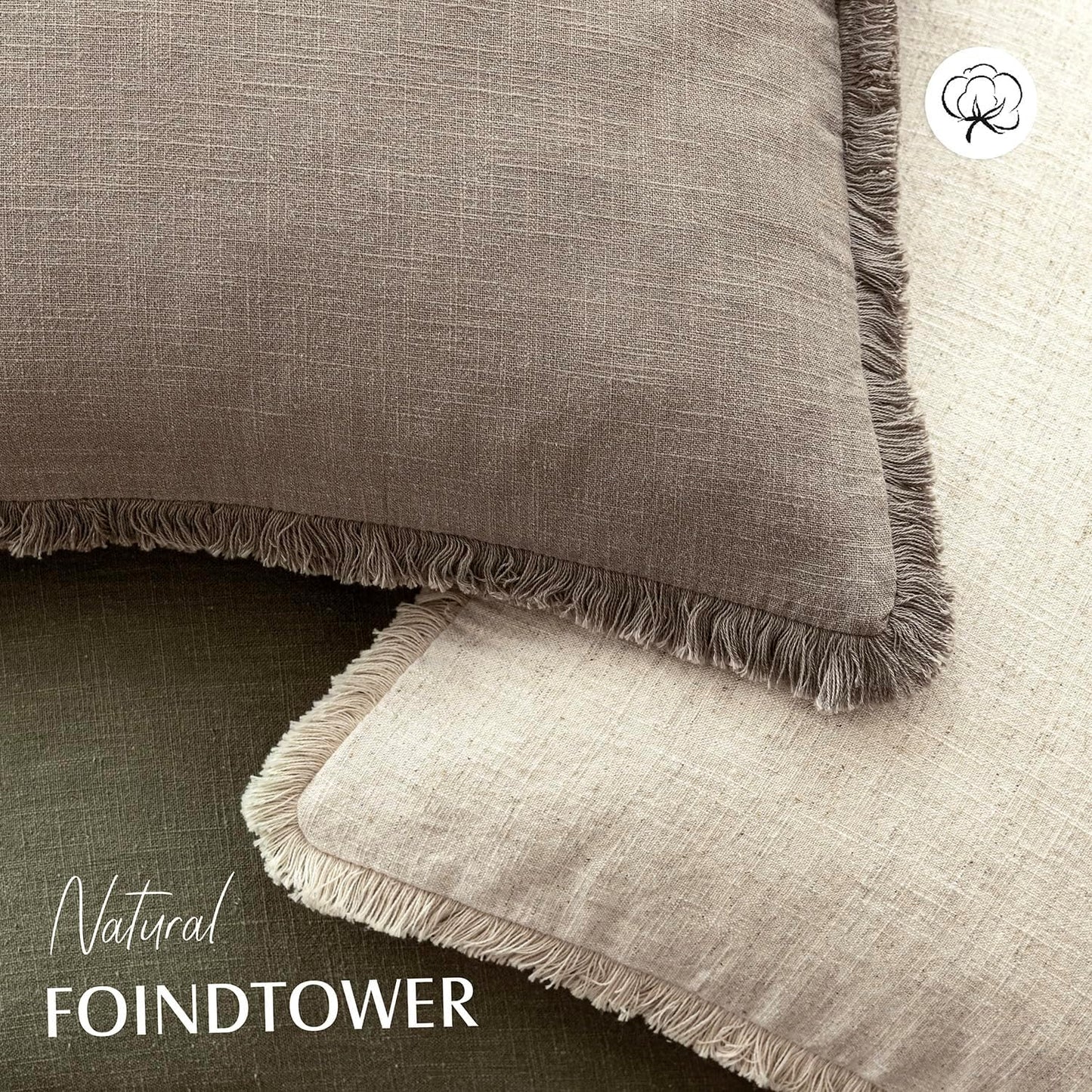 Foindtower Decorative Linen Fringe Throw Pillow Covers Cozy Boho Farmhouse Cushion Cover with Tassels Soft Accent Pillowcase for Chair Sofa Bed Living Room Home Decor, 16×16 Inch,1PC,Brown Tan
