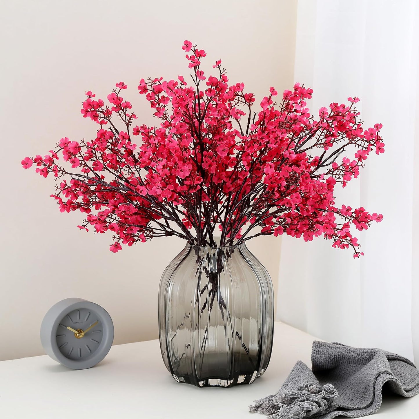 JAKY-Global 12pcs Babys Breath Artificial Flowers Gypsophila Bouquet Bulk Fake Spring Silk Small Flowers Real Touch Faux Floral for Home Bedroom Kitchen Garden Wedding Christmas Party DIY Decor (Rose)