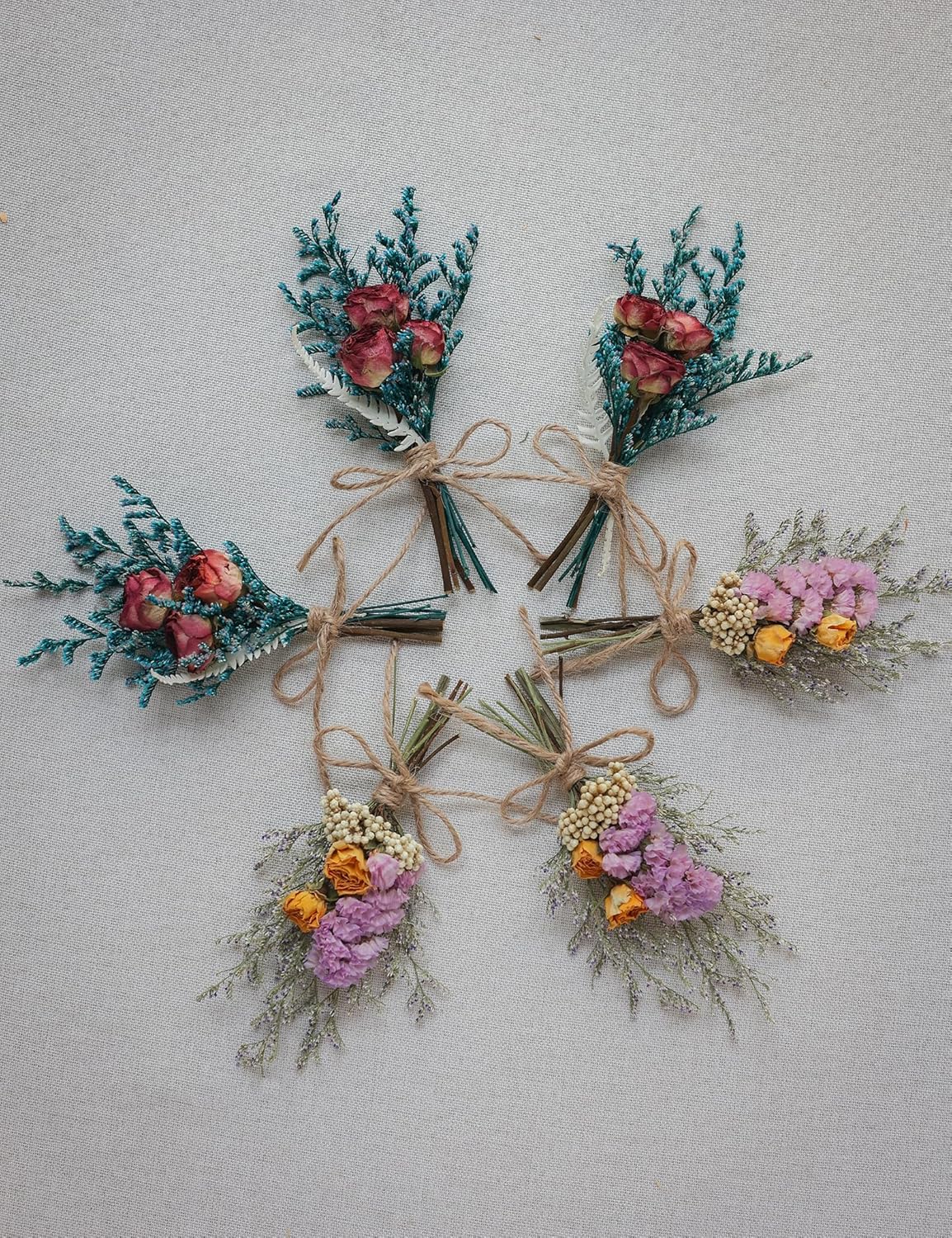 Mini Dried Flower Bouquet (Pack of 6), Bridesmaids Flower Girl Gift Box, Groom and Best Man Corsages, Dried Cake Flowers, Bohemian Wedding Decorations, Craft Gifts(Rose)