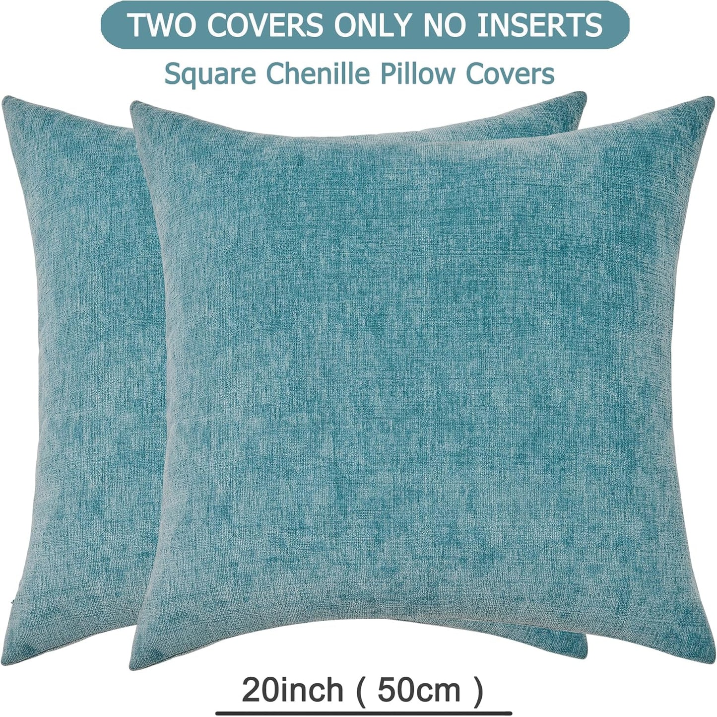 GAWAMAY Decorative Square Throw Pillow Covers 20"x20" Inch Set of 2, Super Soft Chenille Pillows Farmhouse Fall Pillowcase for Living Room Bedroom Sofa Couch Cushion Cover Smoke Blue 50x50cm
