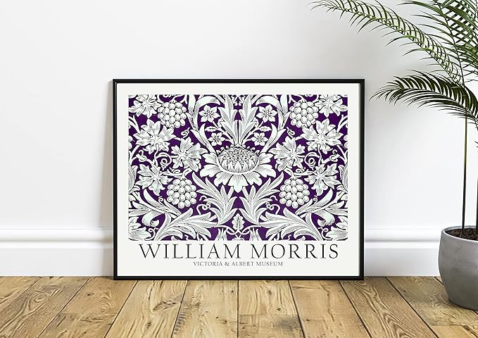William Morris Purple Theme Wall Art Poster Prints, Famous Artist Patterns, Vintage Flowers Decor Artwork, Tapestry Historic Cultural Illustrations Fine Art, Colorful for Living Room, Bedroom, Office,
