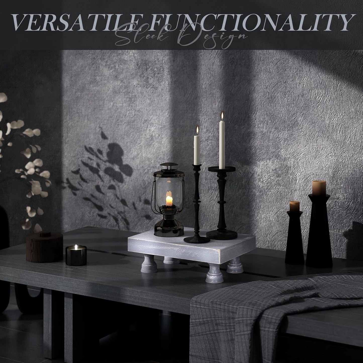 EOSAHR Pine Wood Risers for Decor for Kitchen Sink & Small Vanity - Versatile Risers Display Stands for Bathroom Decor - Chic Sponge Holder and Perfume Organizer (Gray, 8.5")