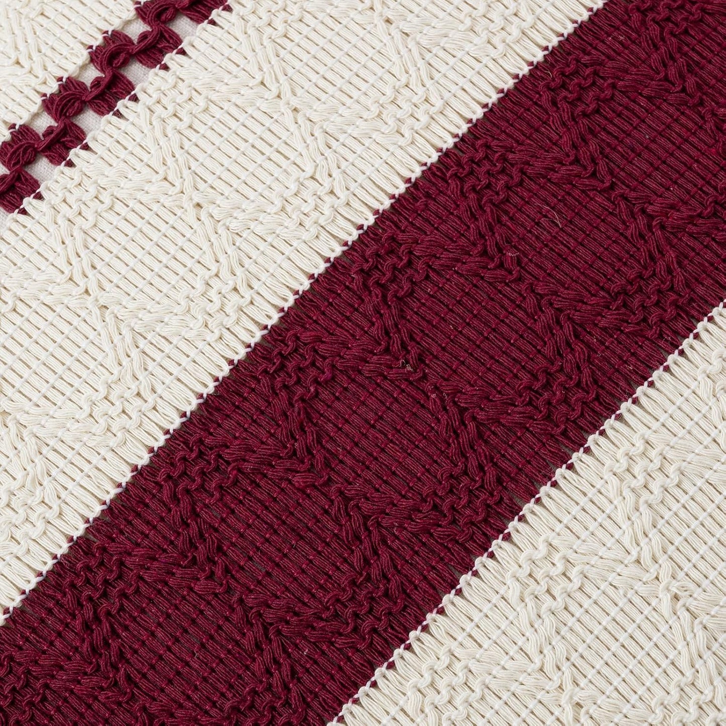 Fancy Homi Set of 2 Burgundy Boho Long Lumbar Decorative Throw Pillow Cover 12x20 Inch for Couch Bed Sofa, Aesthetic Modern Farmhouse Christmas Room Decor, Soft Cotton Cute Wind Red Cushion Case