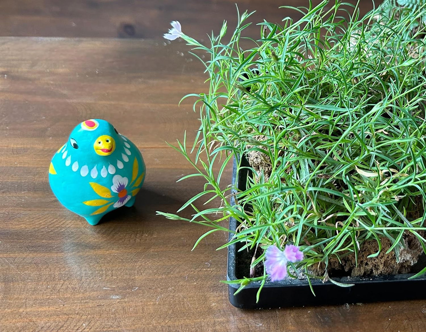 Decorative Clay Bird Figurines Hand-Painted Folk Art Design Collectible Smal Figurines Holiday Birthday Couples Friend Unique Gift Idea Decorative Home Art Table Bring Good Luck (Turquoise)