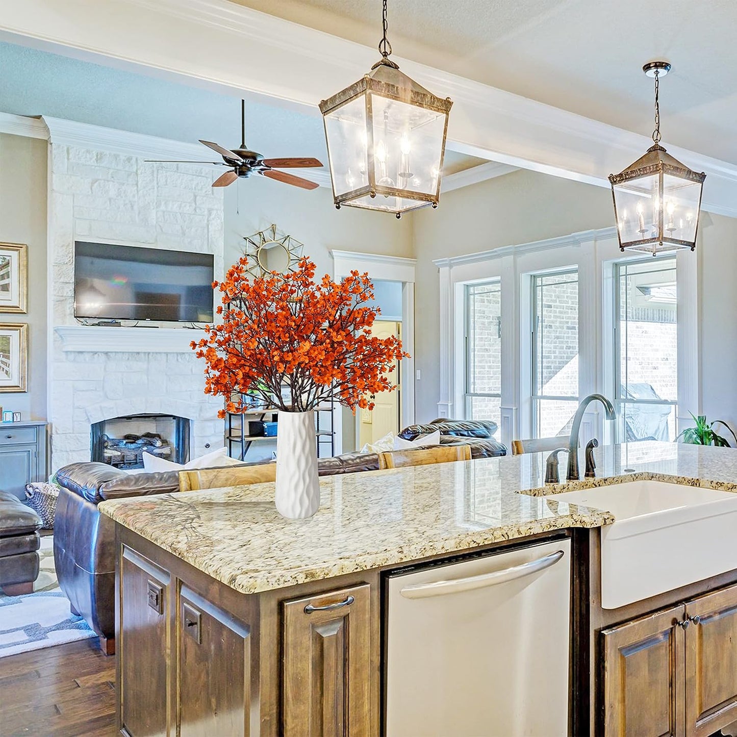 Mandy's Orange Artificial Baby’s Breath Flowers 6 Bundles Silk Gypsophila with Bendable Stems for Fall Centerpiece Wedding Decor and Table Arrangements