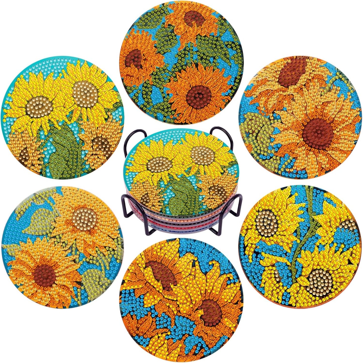 EWJRNSF 6 PCS Diamond Painting Coaster Set - Small Diamond Painting Coasters Kit for Beginners and Adults - Art Craft Supplies Item Sunflower