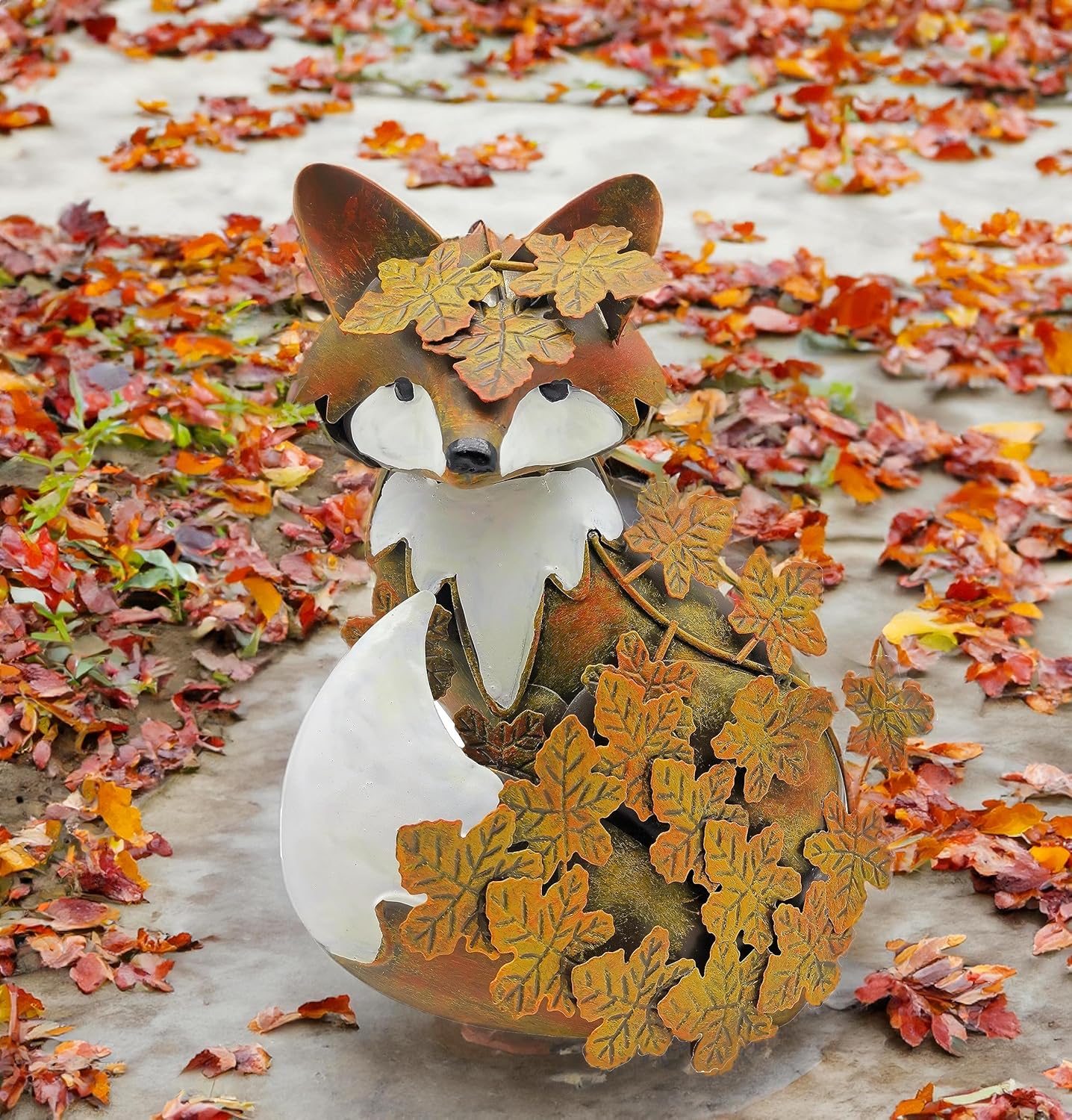 coolboy Garden Metal Fox Outdoor Statues,Interesting Maple Leaf Fox Sculpture for Patio Lawn Home Decor,Garden Art Decoration Ornament for Indoor,Terrace, Lawn,Yard,Animal Decorative