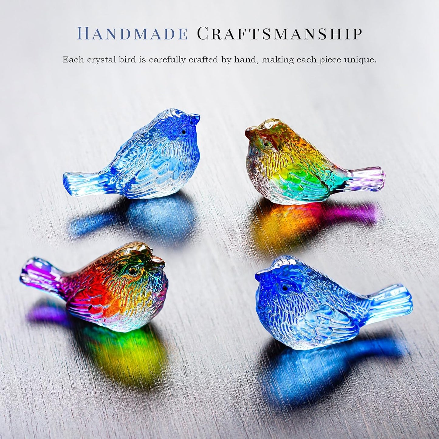 HDCRYSTALGIFTS Set 4 Crystal Bird Figurines - 3'' Art Glass Animals Sculptures Gift for Bird Lovers Women Birthday Anniversary Table Home Decor