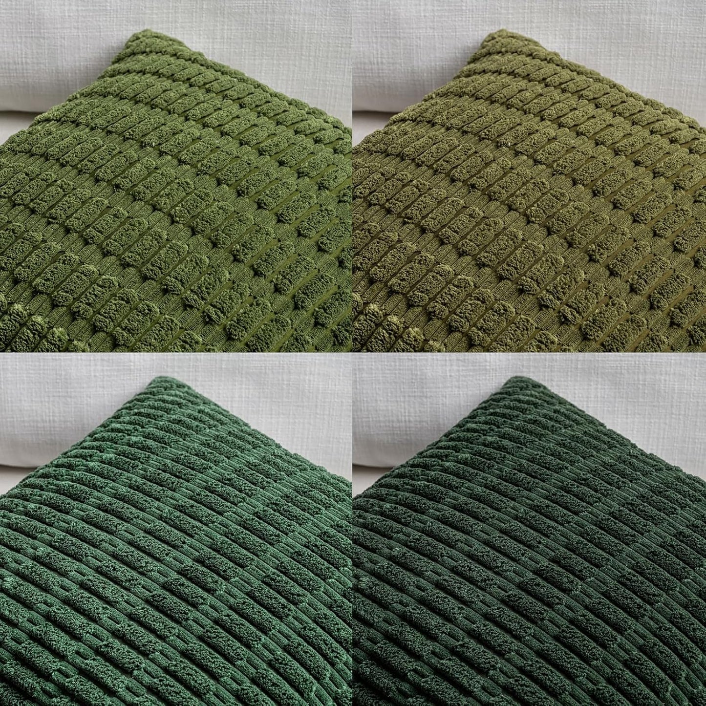 Fancy Homi Set of 4 Green Boho Decorative Throw Pillow Covers 16x16 Inch for Couch Bed Sofa, Aesthetic Modern Bohemian Room Decor, Soft Fuzzy Fluffy Cozy Corduroy Cushion Case 40x40cm