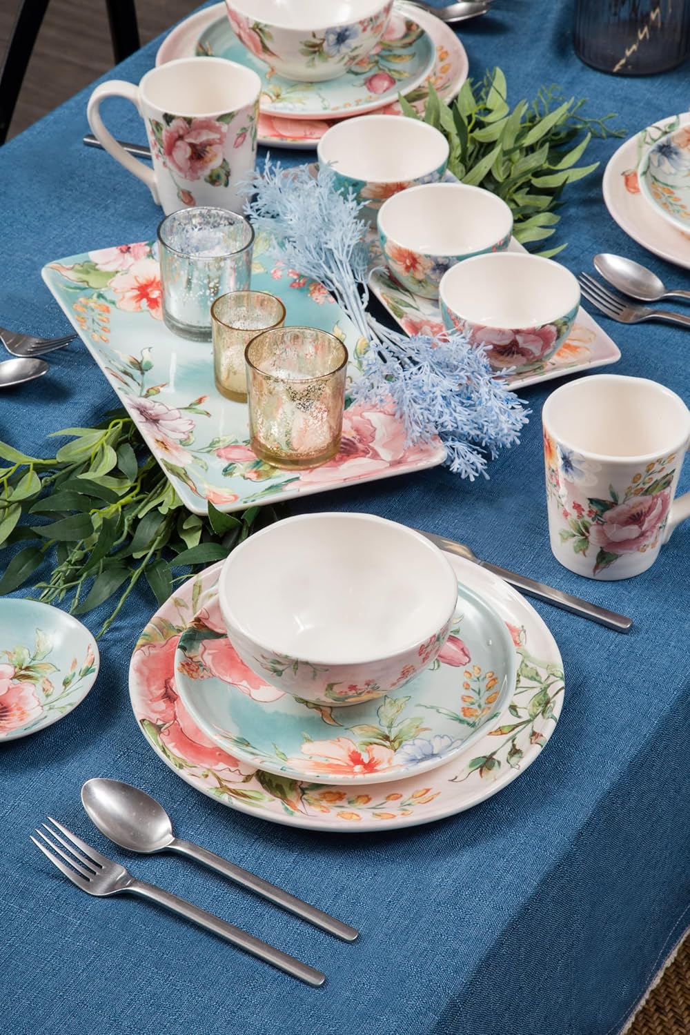 Bico Margret's Garden Salad Plates Set of 4, 8.75 Inch Ceramic Dessert Plates for Salad, Appetizer, Side Dishes, Microwave and Dishwasher Safe, Gift for Housewarming and Thanksgiving