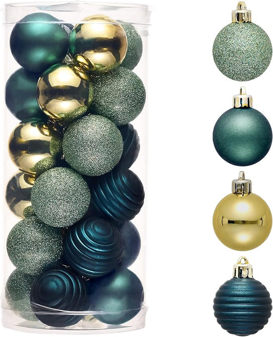 Valery Madelyn 1.57 Inches Small Christmas Tree Decorations Ornament Set for Fall Halloween, 24ct Teal Green and Gold Shatterproof Hanging Ball Ornaments Holiday Party Decor