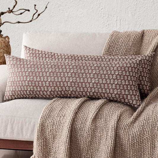 Foindtower Set of 2 Decorative Vintage Long Lumbar Throw Pillow Covers Neutral Modern Farmhouse Cushion Covers Floral Home Decor for Sofa Couch Chair Bedroom Living Room,14×36 Inch,Wine Red