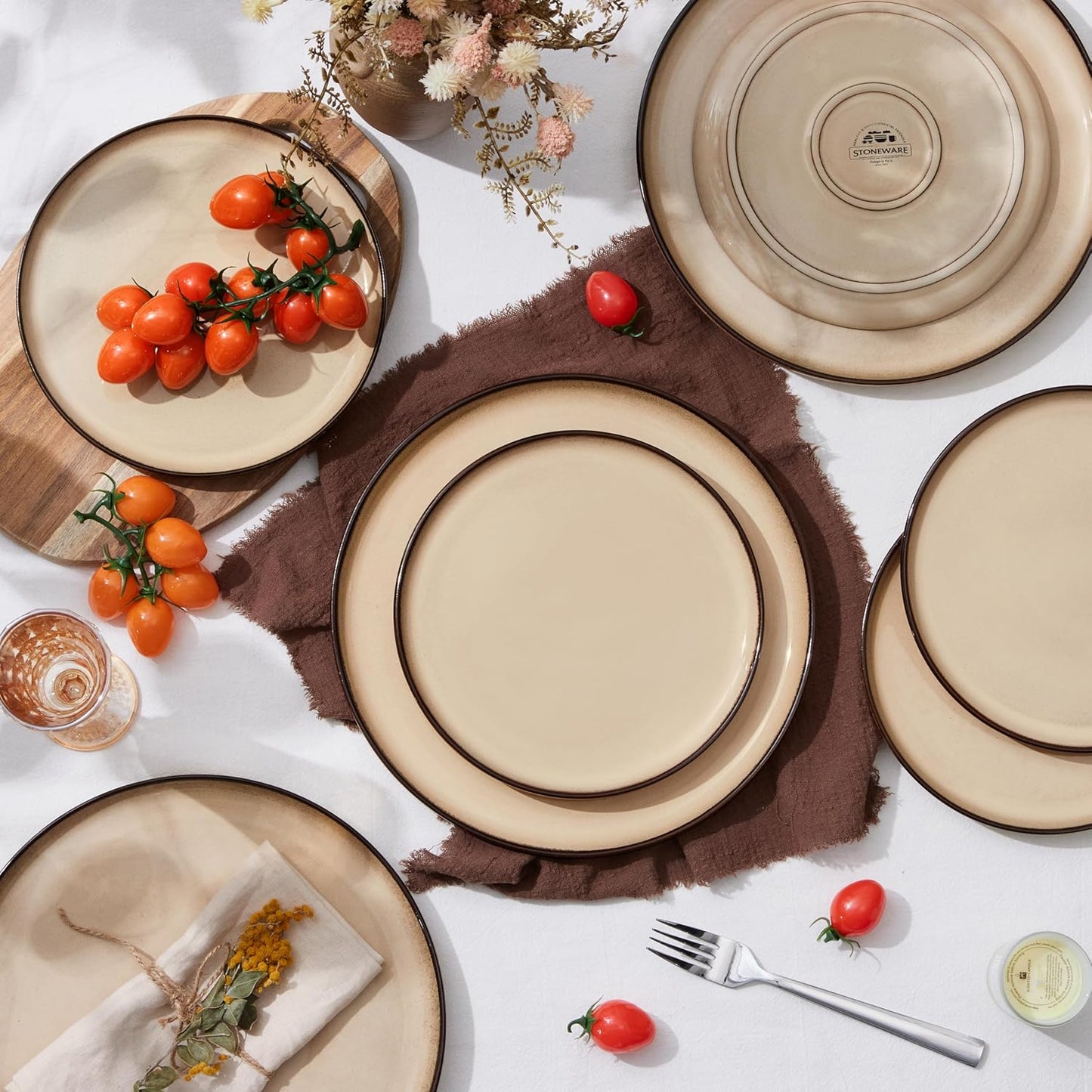 Herogo Ceramic 10.43 Inch Dinner Plates Set of 4, Stoneware Dinnerware Plate Set, Double Reactive Glaze Large Dinnerware Plates for Kitchen, Microwave, Oven & Dishwasher Safe, Cream Khaki