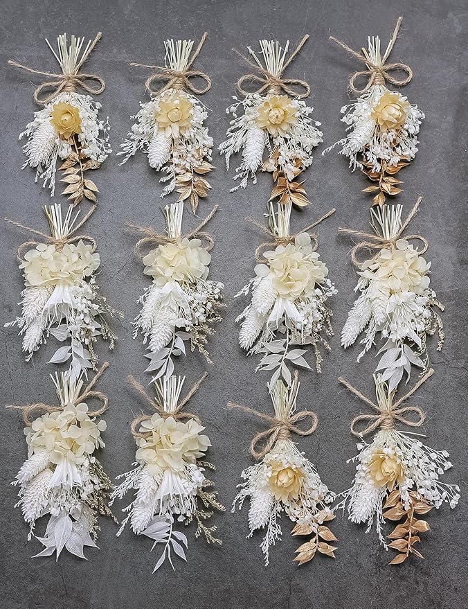 xin's convey Mini Dried Flower Bouquet Set (Pack of 12), Small Golden Bouquets, Card Decorative Dried Flowers, Props for Photo Shoots, Wall Hanging Dried Flower Decorations. (Gold)