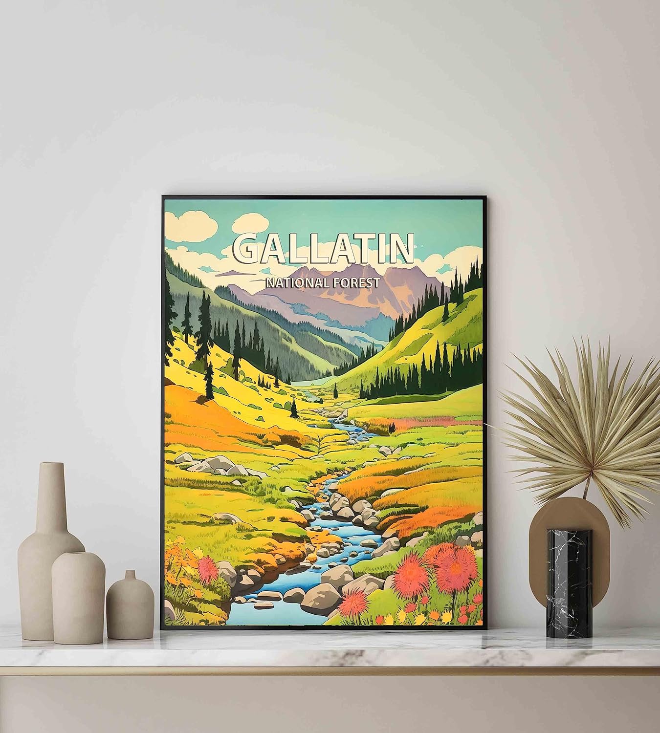 Gallatin National Forest Poster Art Print Retro Mountain Wall Art Poster Vintage Decor Nature Recreation Wilderness Wildlife Decoration, Outdoor Adventure Scenic Beauty Artwork. (Gallatin National