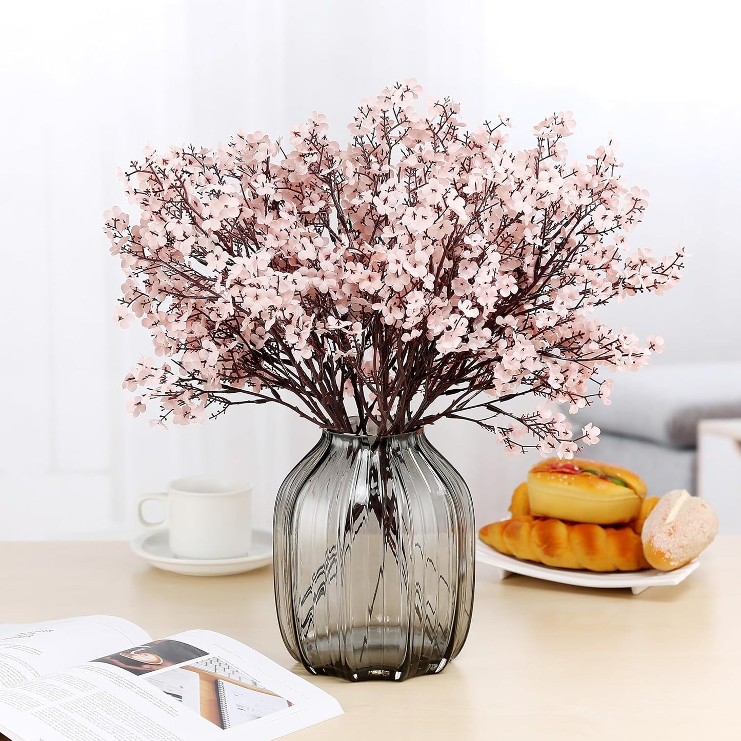 JAKY-Global Babys Breath Fabric Cloth Artificial Flowers 6 Bundle European Fake Silk Plants Decor Wedding Party Decoration Bouquets Real Touch DIY Home Garden (Autumn Pink-6pcs)