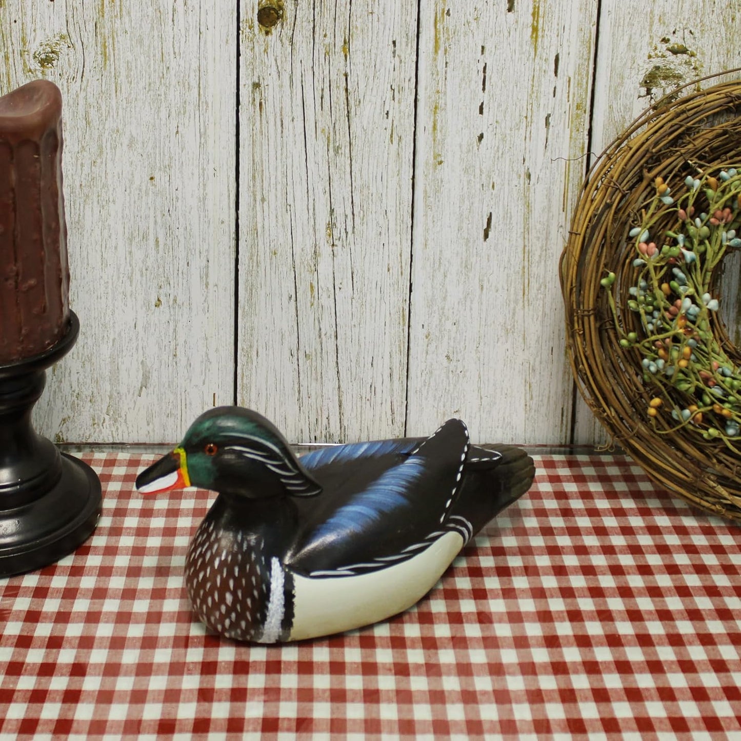 CVHOMEDECO. Primitives Hand Engraving and Painted Wood Wild Duck Farmhouse Figurine Mallard Decorative Accent, 10-1/2 Inch