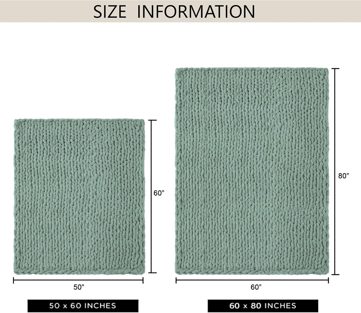 Chunky Knit Throw Blanket 60"X 80", 100% Handmade with Soft Chenille Yarn, 6.7lbs Thick Cable Knitted Blankets, Large Rope Knot Crochet Throws for Couch Sofa Bed Home Decor, Sage Green