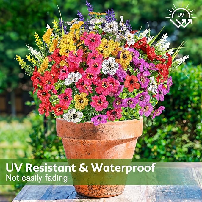 12 Bundles Artificial Flowers for Outdoor,No Fade Fake Plastic Flower Lavender Monkey Grass for Decoration,Faux Plants Hanging Planters Indoor Outside Garden Porch Window Box Home Wedding