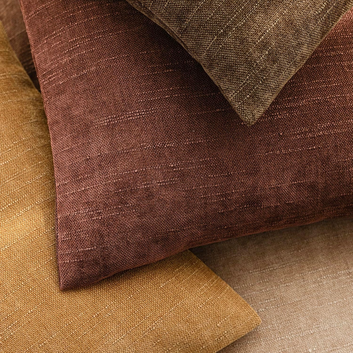 Foindtower Set of 2 Textured Chenille Throw Decorative Pillow Covers Square Accent Solid Cushion Cover Neutral Farmhouse Lumbar Pillow Case for Couch Sofa Bedroom Living Room 12x20 Inch,Golden Brown