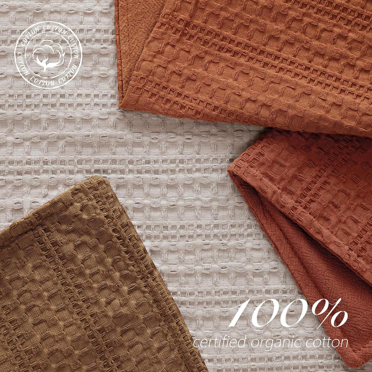 Foindtower Set of 2 Decorative Cotton Waffle Weave Throw Pillow Covers Euro Shams Cushion Covers Accent European Pillowcase for Bed Couch Sofa Bedroom Living Room Home Decor 24×24 Inch Orange Brown