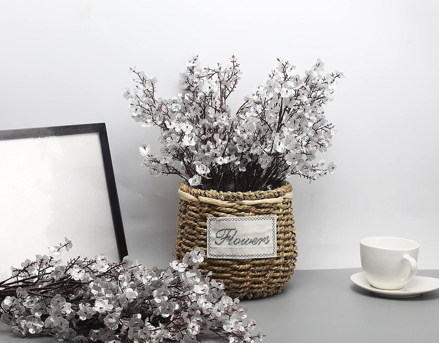 JAKY-Global Babys Breath Silk Artificial Flowers Bulk 9pcs for Fall Decor Fake Flower Bouquet Bulk for Home Kitchen Indoor Bouquet Floral Arrangement Table Centerpieces Party Decor(Silver)