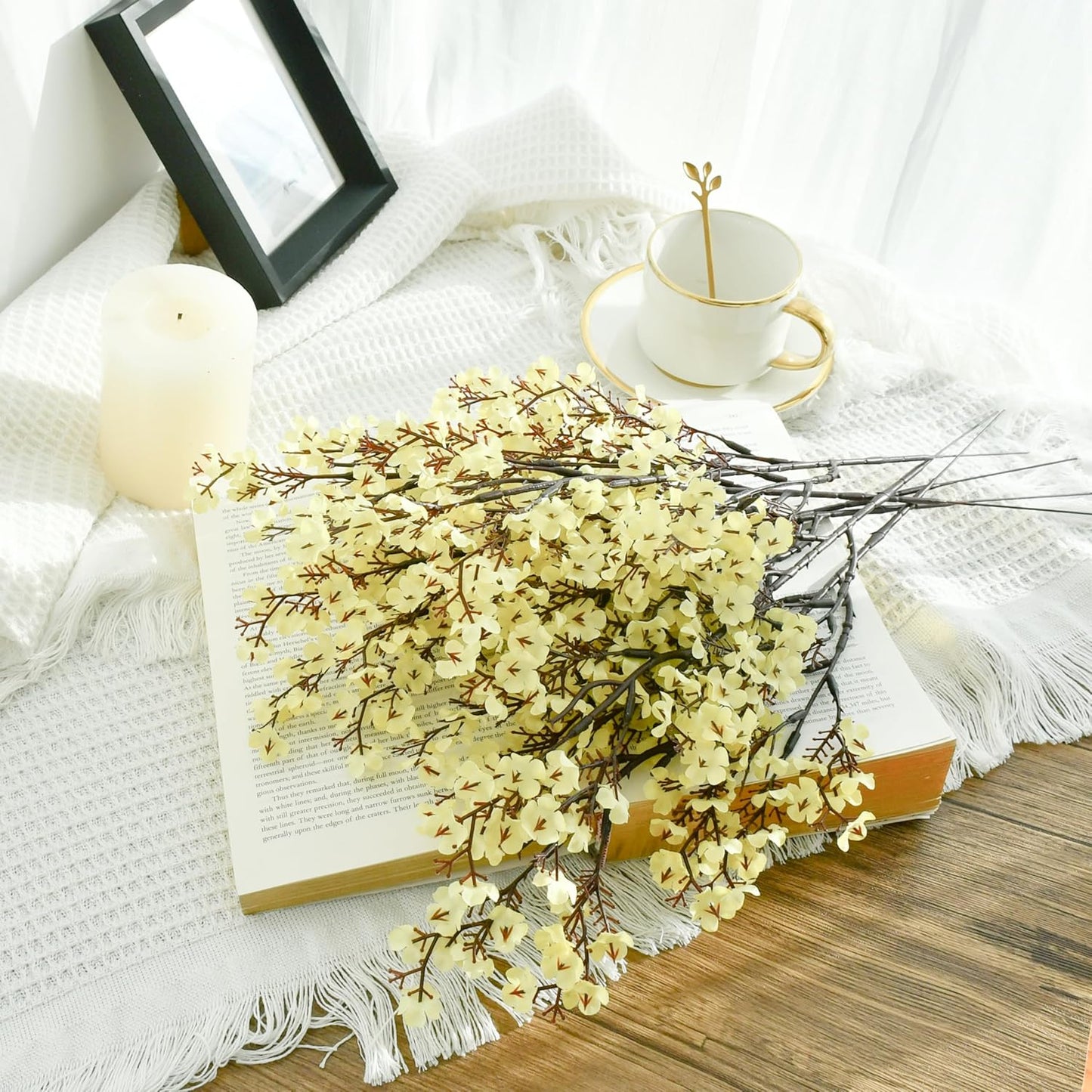 Mandy's Light Yellow Artificial Baby’s Breath Flowers 6 Bundles Silk Gypsophila with Bendable Stems for Fall Centerpiece Wedding Decor and Table Arrangements