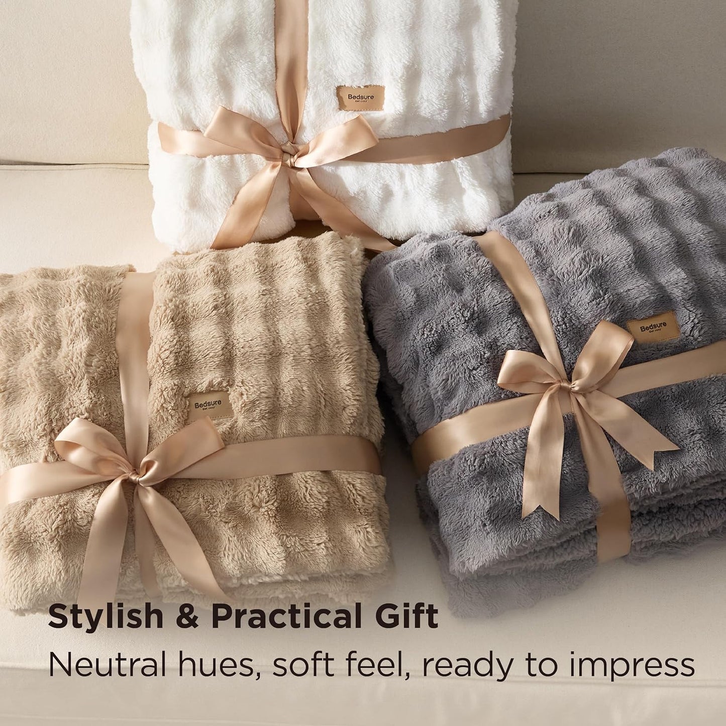 Bedsure Bubble Sherpa Blanket Twin Size for Bed - Fuzzy Fleece Thick Warm Christmas Blanket for Winter, GentleSoft Cozy Plush Throw Gift for Women, Room Decor, Ivory, 60x80 Inches