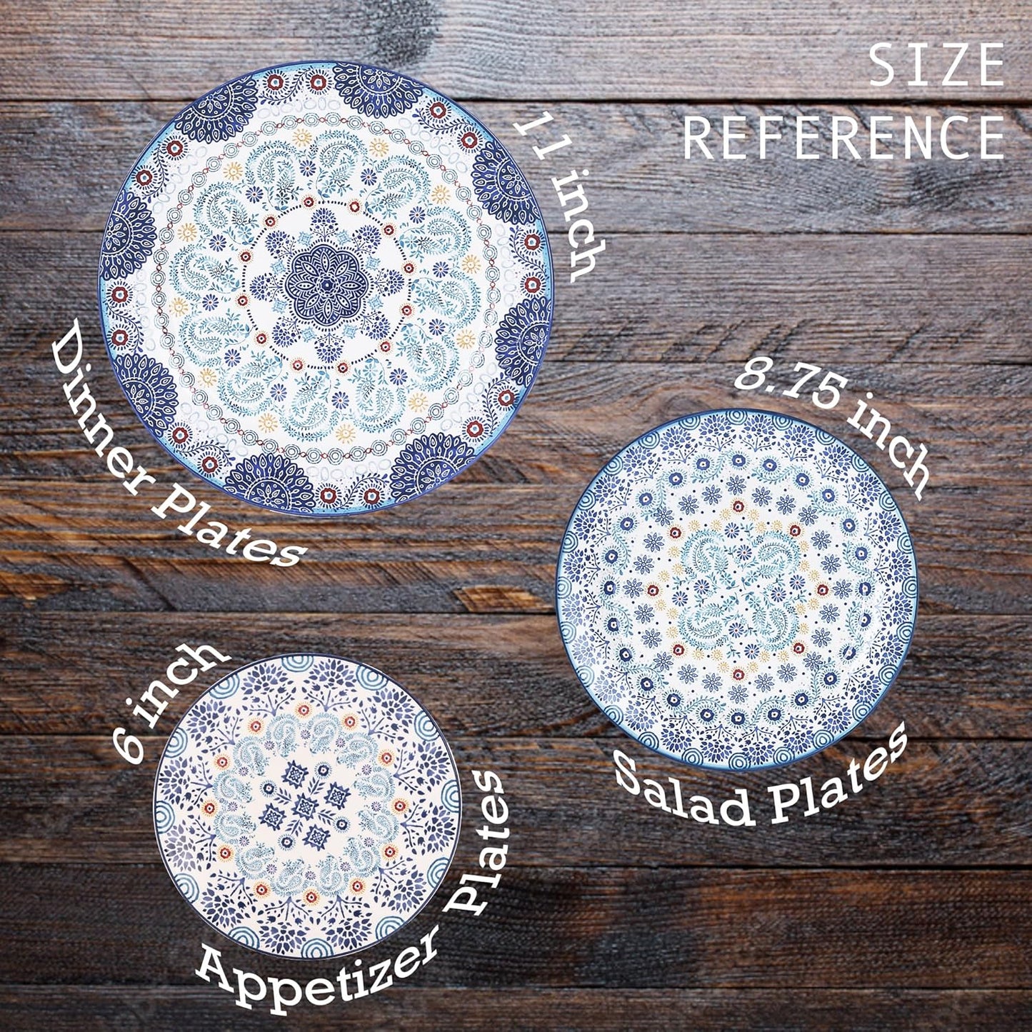 Bico Blue Talavera Appetizer Plates Set of 6, 6 Inch Small Ceramic Dessert Plates for Snacks, Salad, Tablescape, Microwave and Dishwasher Safe, Gift for Housewarming and Thanksgiving