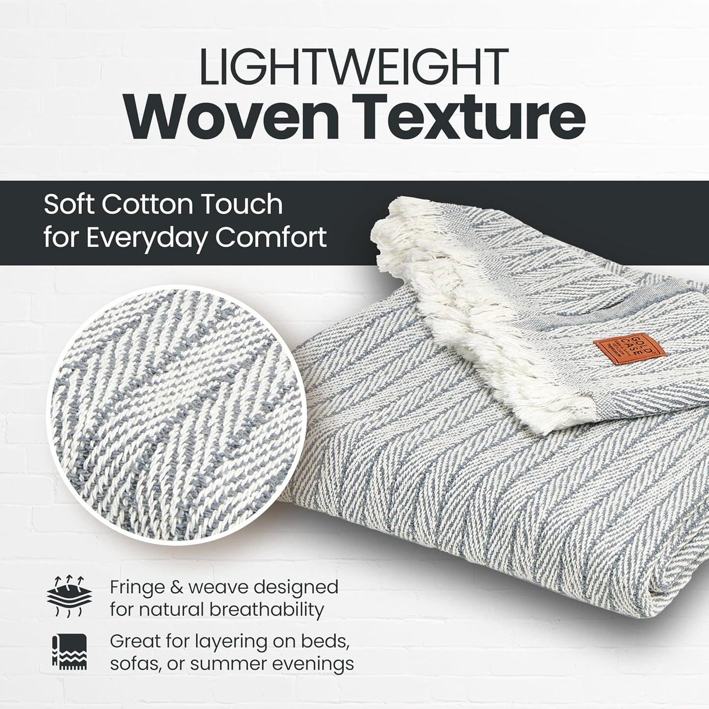 Gold Case Throw Blanket for Couch - 100% Recycled Turkish Cotton Blankets & Throws - Vintage Soft Throw Blankets for Living Room - Boho Decorative Woven Couch Blanket - 50x60 - Grey