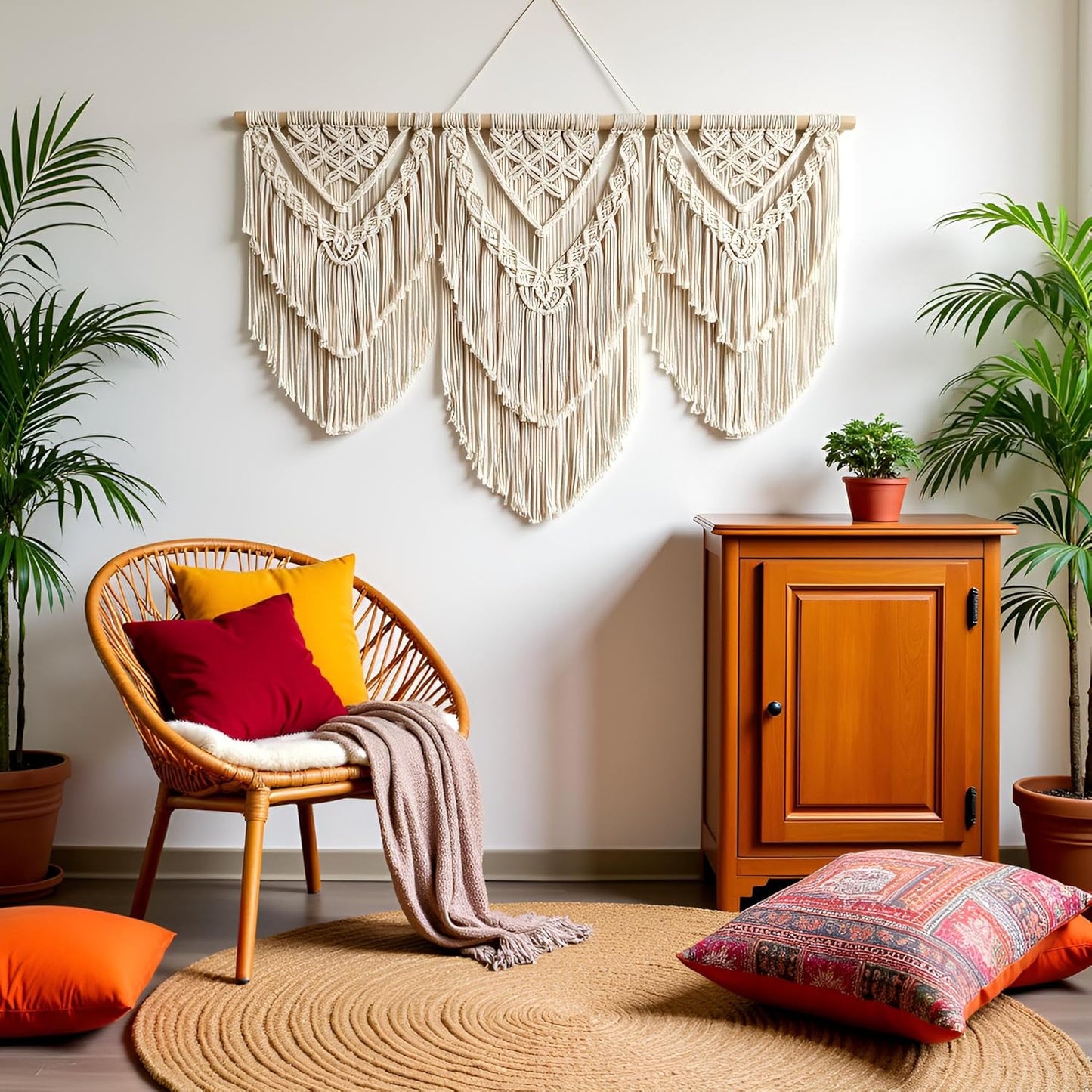 large macrame wall hanging - Boho Tapestry Macrame Wall Decor Art- Chic Bohemian Handmade Woven Tapestry Home Decoration for Bedroom Living Room Apartment Wedding Party - 43"x32" (Double-layer)