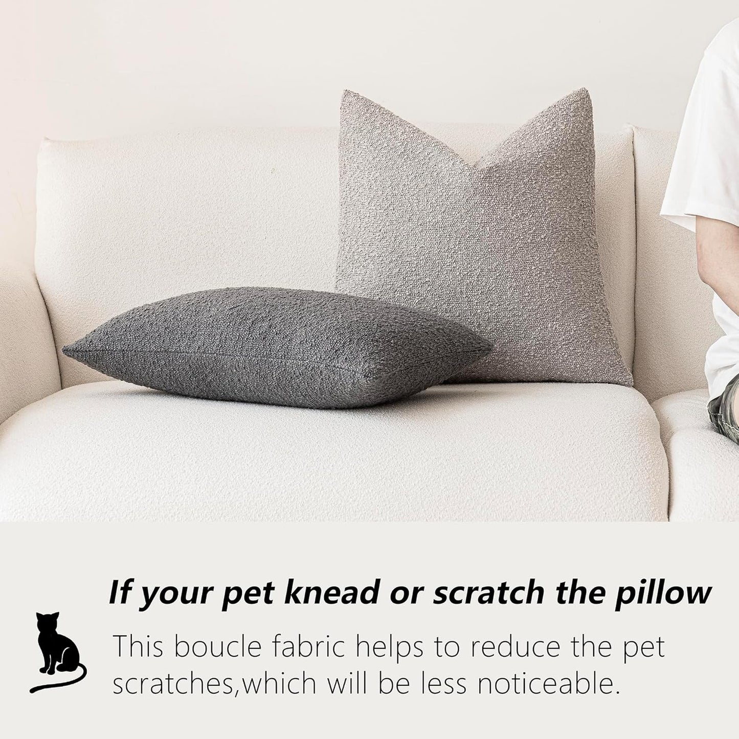 Foindtower Textured Boucle Throw Pillow Covers Accent Solid Pillow Cases Cozy Soft Decorative Couch Cushion Case for Chair Sofa Bedroom Living Room Home Decor, 20 x 20 Inch,Neutral Grey