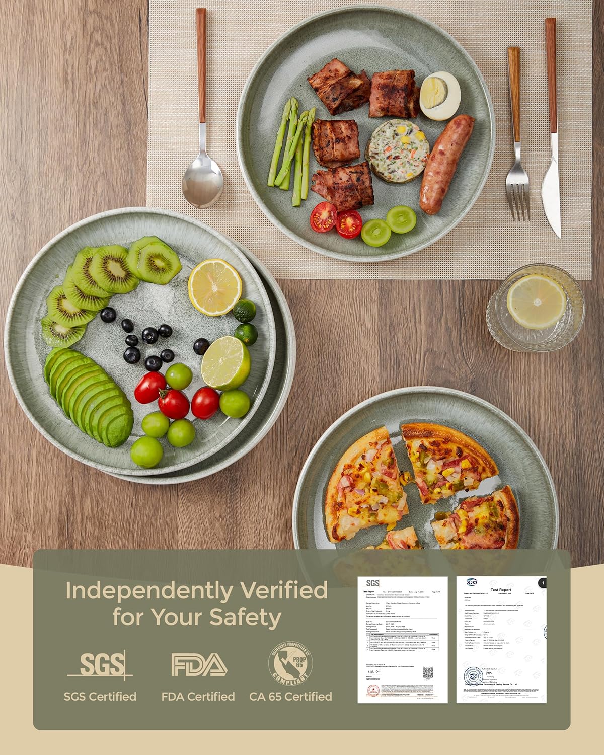 Gradient Green Dinner Plates Set of 6, 10 Inch Reactive Glaze Ceramic Plates Set, Modern Dinnerware Dishes Set for Kitchen, Microwave & Dishwasher Safe, Highly Chip and Crack Resistant