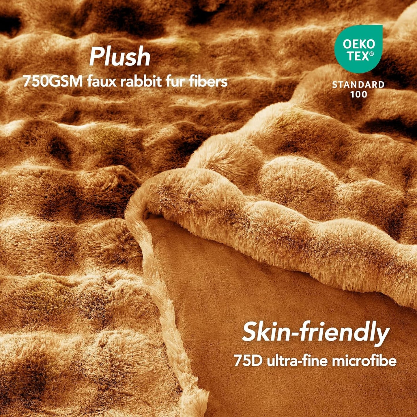 L'AGRATY Faux Fur Throw Blanket: 90" x 90" Luxury Soft Fluffy Thick Rabbit Fur Blankets for Queen Bed Couch - Cozy Plush Bubble Blankets for Home Decor: Warm Flannel Fleece Decorative Blanket