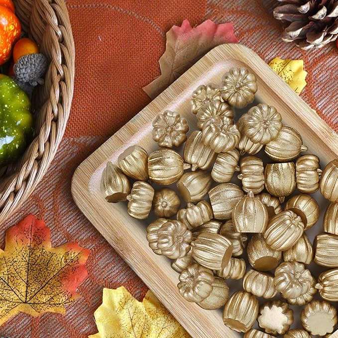 winemana Mini Pumpkins Fall Decorations- 80 Pack Small Fake Pumpkins for Decorating, Thanksgiving Table Centerpieces, Autumn Harvest Home Office Decor, DIY Crafts, Vase Bowls Basket & Fillers (Gold)