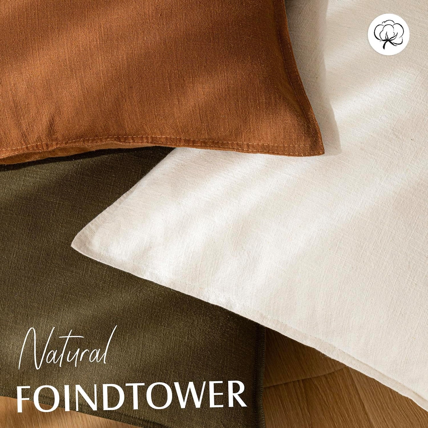 Foindtower Pack of 2, Decorative Linen Soild Throw Pillow Covers Soft Accent Cushion Case Boho Farmhouse Neutral Pillowcase for Chair Couch Sofa Bedroom Living Room Home Decor 26 x 26 Inch Cream White