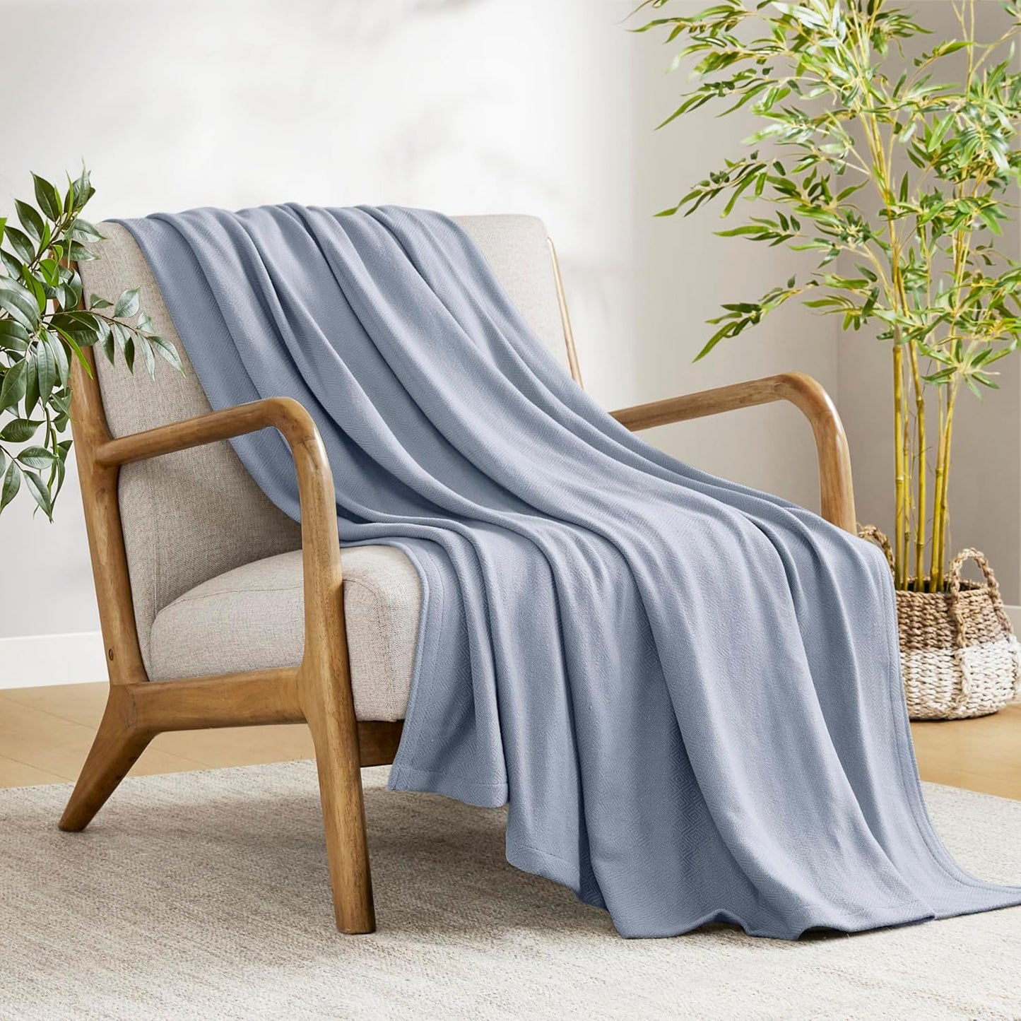 Madison Park Twin Size Blanket, 70% Rayon Bamboo-Based, 30% Cotton, Breathable for Hot Sleepers Menopause, Ultra Soft and Snag-Resistant, Summer Blanket for Bed or Couch, Twin 66"x90", Light Blue